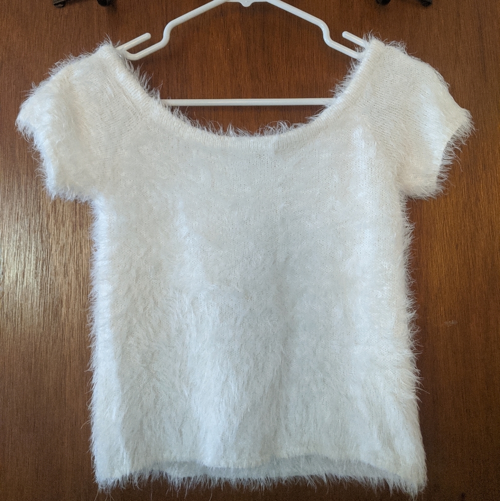Off the shoulder fuzzy crop top